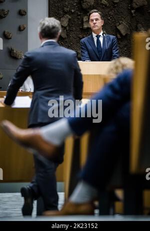 2022-09-22 10:33:16:19 L'AIA - primo Ministro Mark Rutte durante il secondo giorno delle riflessioni politiche generali, il dibattito dopo il discorso dal trono sulla giornata del bilancio. Dopo la risposta della Camera dei rappresentanti al bilancio presentato dal gabinetto uscente il giorno del bilancio, è stato il turno di Rutte rispondere. ANP BART MAAT netherlands OUT - belgio OUT Foto Stock