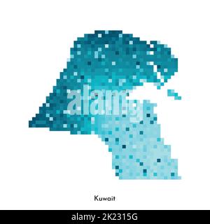 Illustrazione geometrica con isolamento vettoriale con semplice forma blu ghiaccio della mappa del Kuwait. Stile pixel art per il modello NFT. Logo punteggiato con texture sfumata f Illustrazione Vettoriale