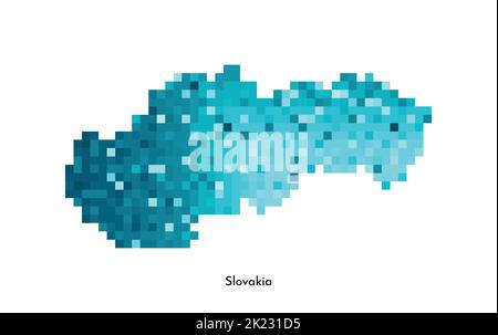 Illustrazione geometrica isolata da vettore con semplice forma blu ghiaccio della mappa della Slovacchia. Stile pixel art per il modello NFT. Logo punteggiato con texture sfumata Illustrazione Vettoriale
