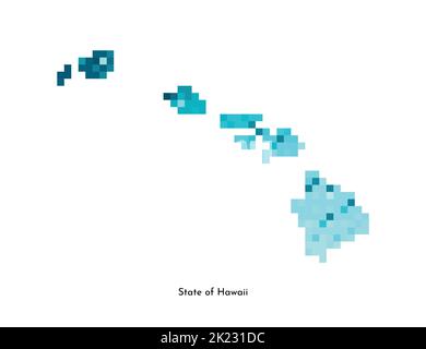 Illustrazione geometrica con isolamento vettoriale con area blu ghiaccio degli Stati Uniti - Mappa dello stato delle Hawaii. Stile pixel art per il modello NFT. Semplice logo colorato con gr Illustrazione Vettoriale