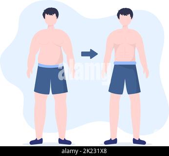 Modello di perdita di peso mano disegnata Cartoon Flat Illustrazione di persone in sovrappeso facendo esercizio, formazione e pianificazione dieta per un corpo sottile Illustrazione Vettoriale