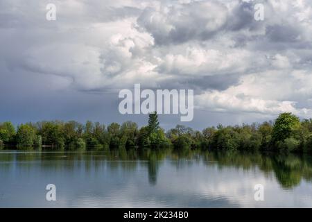 Una vista sul lago presso il Neigh Bridge Country Park, uno dei tanti laghi che compongono il Cotswold Water Park Foto Stock