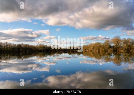 Una vista sul lago presso il Neigh Bridge Country Park, uno dei tanti laghi che compongono il Cotswold Water Park Foto Stock