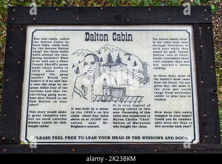 Dalton Cabin, Miners Park a Bullion City, Canyon of Gold, Bullion Canyon, Tushar Mountains, Fishlake National Forest, Vicino a Marysvale, Utah, Stati Uniti Foto Stock