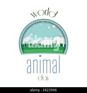 carta taglio cartolina . world animal day Illustrazione Vettoriale