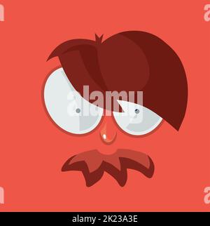 Faccia arrabbiata. Cartoon adesivo quadrato con espressione divertente Illustrazione Vettoriale