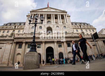 Londra, Regno Unito. 22nd Set, 2022. La Banca d'Inghilterra alza il tasso d'interesse dal 1,75% al 2,25%. Questo è il più alto che sia stato dal 2008. Credit: Karl Black/Alamy Live News Foto Stock