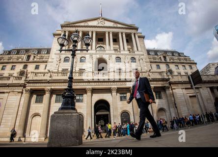 Londra, Regno Unito. 22nd Set, 2022. La Banca d'Inghilterra alza il tasso d'interesse dal 1,75% al 2,25%. Questo è il più alto che sia stato dal 2008. Credit: Karl Black/Alamy Live News Foto Stock