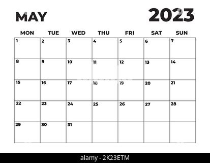 2023 maggio Lunedì in bianco e nero inizia la pianificazione mensile paesaggistica Foto Stock