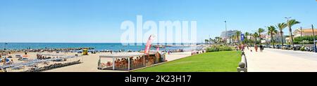 Panorámica de la playa de Sitges, Barcellona, Catalunya, España, Europa Foto Stock