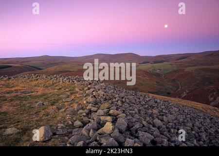 Alba rosa a Brough Law Hill Fort, vicino al villaggio di Ingram, nella Breamish Valley, Northumberland, Inghilterra Foto Stock