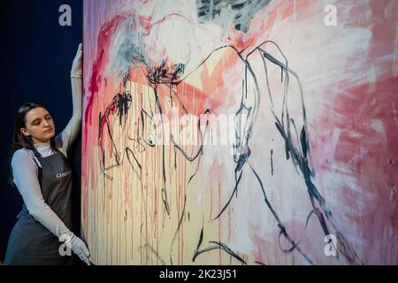 Londra, Regno Unito. 22nd Set, 2022. Tracey Emin's Like a Cloud of Blood (2022), un dipinto profondamente personale, deve essere venduto dall'artista a beneficio dei suoi pionieristici TKE Studios a Margate. Il dipinto sarà offerto con una stima di £500.000-£700.000 nel Christie's 20th/21st Century: London Evening sale giovedì 13 ottobre 2022. Credit: Guy Bell/Alamy Live News Foto Stock