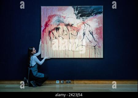 Londra, Regno Unito. 22nd Set, 2022. Tracey Emin's Like a Cloud of Blood (2022), un dipinto profondamente personale, deve essere venduto dall'artista a beneficio dei suoi pionieristici TKE Studios a Margate. Il dipinto sarà offerto con una stima di £500.000-£700.000 nel Christie's 20th/21st Century: London Evening sale giovedì 13 ottobre 2022. Credit: Guy Bell/Alamy Live News Foto Stock