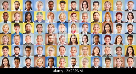 Ritratti di dipendenti di diverse professioni di fronte a uno sfondo con fatture come concetto di risorse umane Foto Stock