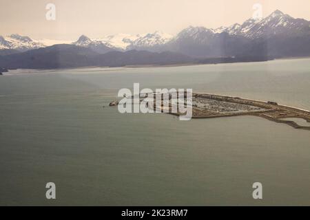 Vista aerea di Homer Alaska durante il trasporto aereo dal Parco Nazionale di Katmai a Homer, Alaska Foto Stock