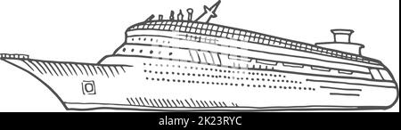 Schizzo del Cruiser. Nave passeggeri. Icona di viaggio marino Illustrazione Vettoriale