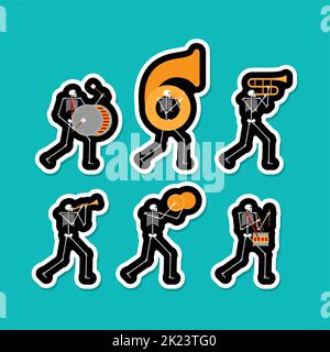 Gruppo musicale Skeleton. Orchestra di musicisti scheletri. Illustrazione vettoriale Illustrazione Vettoriale