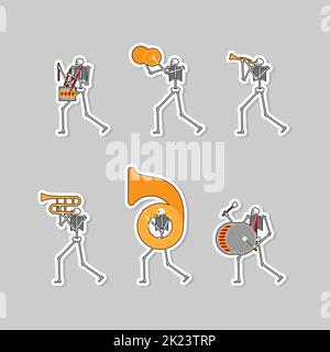 Gruppo musicale Skeleton. Orchestra di musicisti scheletri. Illustrazione vettoriale Illustrazione Vettoriale
