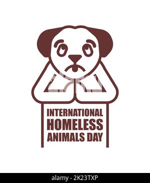 Giornata internazionale degli animali senza dimora. Cane triste prega. Ho bisogno di casa. Illustrazione di concetto per un ricovero di animale. Illustrazione Vettoriale