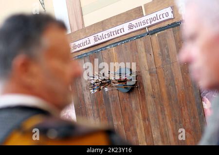 Italia, Sansepolcro (Arezzo), 11 settembre 2022 : Palio di Crossbow (Palio della balestra). Si tratta di un evento storico che si è tenuto continuamente Foto Stock