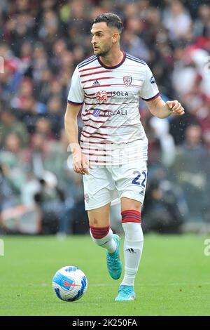 Charalambos Lykogiannis giocatore di Cagliari, durante la partita della Lega Italiana SerieA tra Salernitana vs Caglairi risultato finale, Salernitana 1 Foto Stock