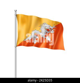 Bandiera del Bhutan isolata su bianco Foto Stock