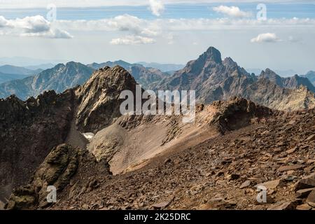 Paglia Orba da Pointe des Éboulis (Monte Cinto) tra Asco-Stagnu e Tighjettu, GR20, Corsica, Francia Foto Stock