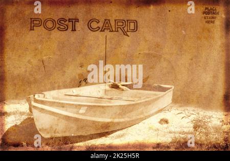 Cartolina d'epoca con imbarcazione vecchia e pagaia Foto Stock
