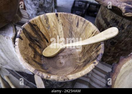 Cucchiaio di legno fatto a mano Foto Stock