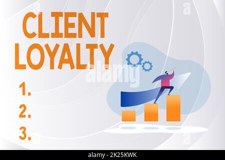 Scrittura a mano segno fedeltà cliente. Idea di business il risultato di una soddisfazione costantemente positiva per i clienti immagine colorata visualizzazione dei progressi, Abstract Leading e Moving Forward Foto Stock