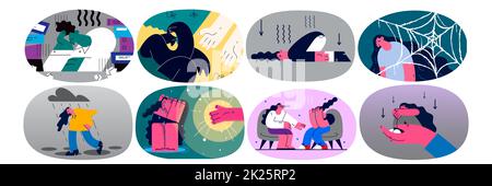 Insieme di donna infelice stressata soffrono di depressione Foto Stock