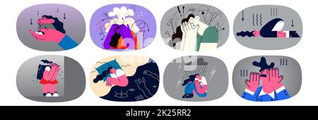 Set di stressato infelice donna soffre di depressione Foto Stock