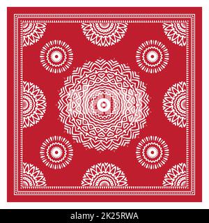 Bandana Shawl, stampa tessuto tovaglia, sciarpa collo di seta, fazzoletto design, ornamento Paisley, Modello quadrato Foto Stock