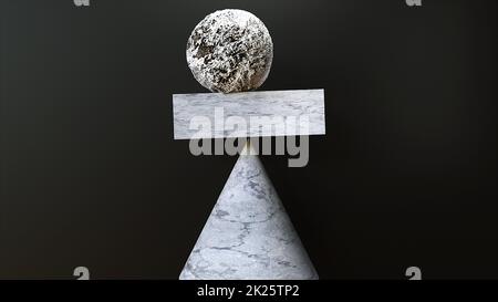 Equilibrio di pietre geometriche marmoree Foto Stock