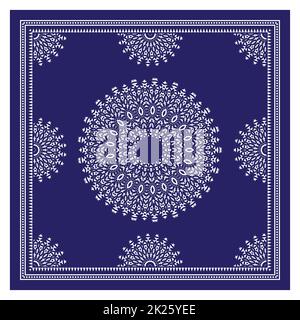 Blue Bandana Shawl, stampa tessuto tovaglia, sciarpa collo di seta, disegno fazzoletto, ornamento Paisley, Modello quadrato Foto Stock