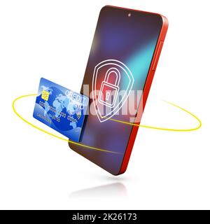 smartphone con lucchetto e scheda Foto Stock