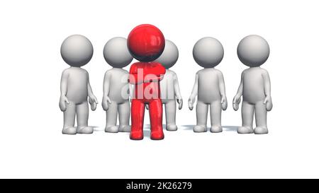 Piccole 3D persone - leader rosso di fronte a un gruppo Foto Stock