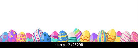 Panorama sfondo pasquale con molte uova colorate - Vector Foto Stock