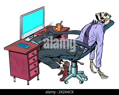L'uomo d'affari è morto in ufficio, ma la sedia robot continua a lavorare per lui sul computer Foto Stock