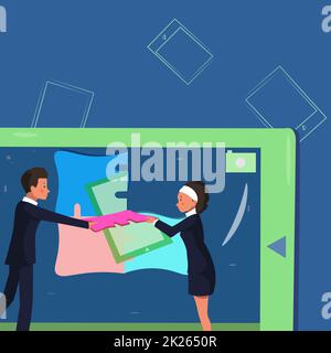 Colleghi costruire nuovi piani di progetto presentando le ultime idee che definiscono il lavoro di squadra. Partner creazione di strategie di lavoro più recenti per promuovere la pubblicità futura Foto Stock