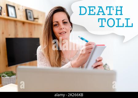 Scrittura visualizzazione testo morte Toll. Business showcase il numero di morti derivanti da un particolare incidente guardare documentari online, giocare giochi su Internet con gli amici Foto Stock