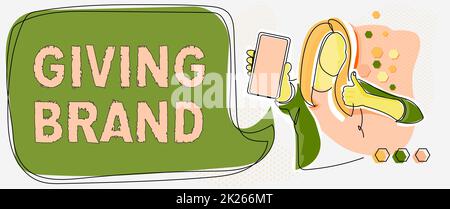 Testo che mostra ispirazione dando il marchio. Business Concept il processo di dare un nome a un'azienda prodotti o servizi Line Drawing per Lady Holding Phone Presentazione di nuove idee con Speech Bubble. Foto Stock