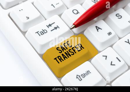 Ispirazione che mostra il segno trasferimento sicuro. Panoramica aziendale Bonifici elettronici non basati su carta Transaction Typing Game codici programma, programmazione Nuova applicazione giocabile Foto Stock
