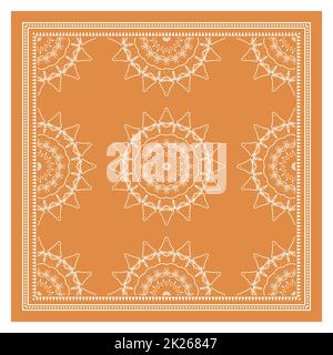 Bandana Shawl, stampa tessuto tovaglia, sciarpa collo di seta, fazzoletto design, ornamento Paisley, Motivo quadrato arancione Foto Stock