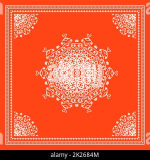 Red Bandana Shawl, stampa tessuto tovaglia, sciarpa collo di seta, disegno fazzoletto, ornamento Paisley, Modello quadrato Foto Stock