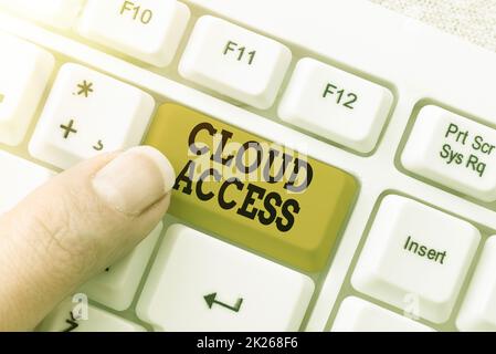 Cartello di testo con accesso al cloud. Parola scritta su strumento software tra l'organizzazione e il fornitore Abstract Typing License Agreement, creazione di un libro di riferimento online Foto Stock