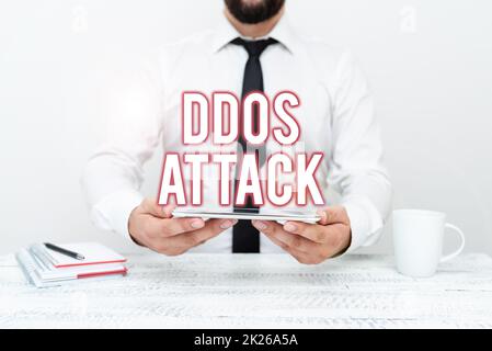 Didascalia concettuale attacco DDoS. La foto concettuale ha disturbato l'accesso al normale server causato da un sistema dannoso che presenta la tecnologia di comunicazione smartphone chiamata vocale e video Foto Stock