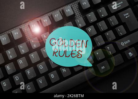 Cartello di testo con le regole d'oro. Parola scritta su principio di base che dovrebbe essere seguito principio importante Abstract digitando nuovo messaggio slogan aziendale, scrivendo strategie di mercato Foto Stock