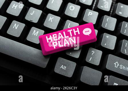 Didascalia di testo che presenta il piano sanitario. Concetto di business tipo di assicurazione che copre i servizi medici ad alto costo Abstract dando storia scrivere Suggerimenti, offrendo servizi di contabilità online Foto Stock