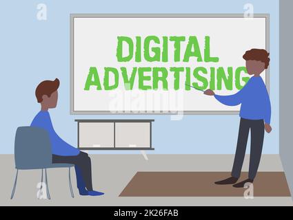 Didascalia di testo che presenta la pubblicità digitale. Parola per quando il commercio sfrutta le tecnologie del Internet per promuovere il disegno dell'insegnante e dello studente che ha Classe privatamente all'interno Di Una classe. Foto Stock